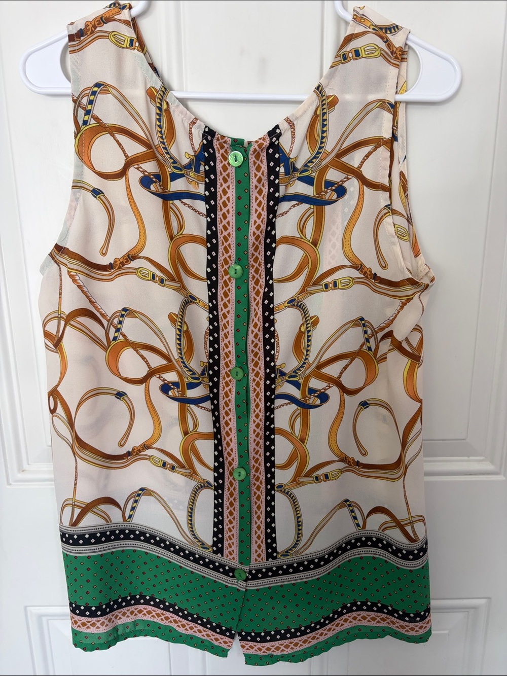 Printed Sleeveless Top with Green Accents - Picture 2 of 2